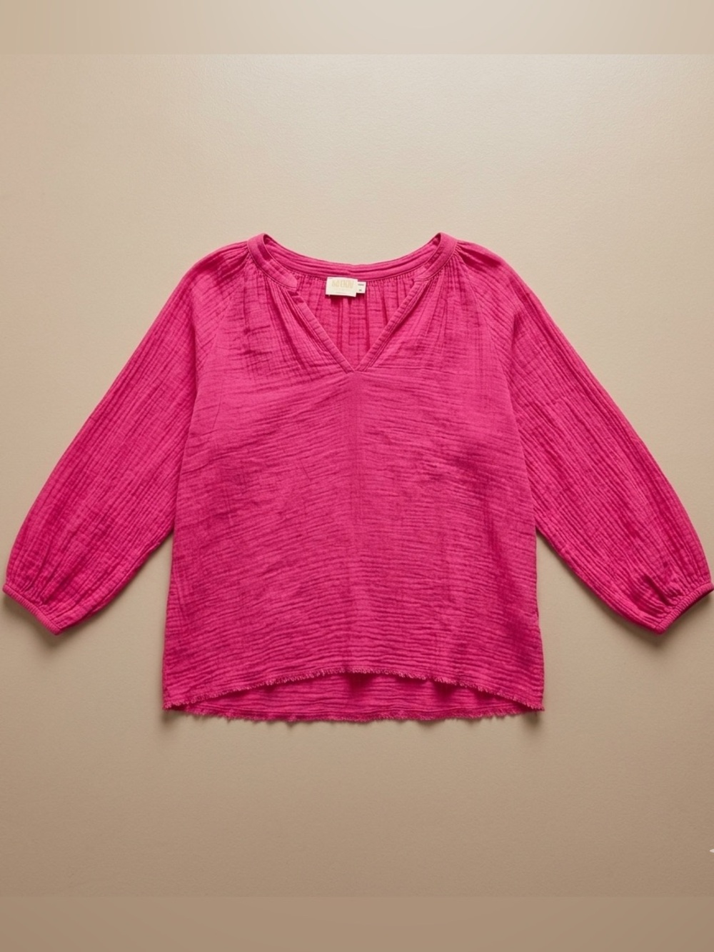 Nation LTD Fuchsia Gauze Cotton Peasant Blouse Made in USA Medium